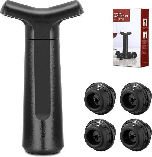 Main image of Wine Stopper, Wine Saver Vacuum Pump with 4 Reusable Stoppers, Wine Bottle Preserver & Sealer Keeps Fresh Longer, Ergonomic Handle, ideal Gift