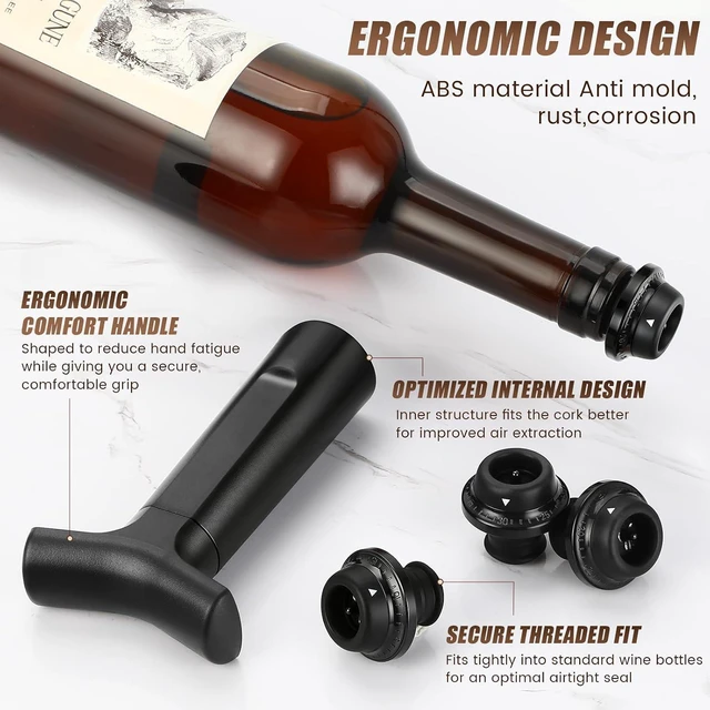Alt view image 4 of 7 - Wine Stopper, Wine Saver Vacuum Pump with 4 Reusable Stoppers, Wine Bottle Preserver & Sealer Keeps Fresh Longer, Ergonomic Handle, ideal Gift
