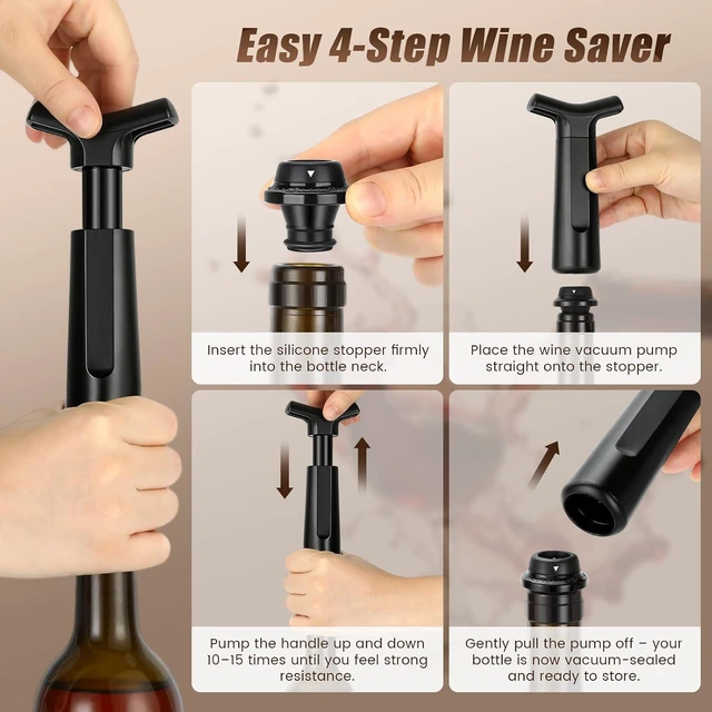Alt view image 5 of 7 - Wine Stopper, Wine Saver Vacuum Pump with 4 Reusable Stoppers, Wine Bottle Preserver & Sealer Keeps Fresh Longer, Ergonomic Handle, ideal Gift