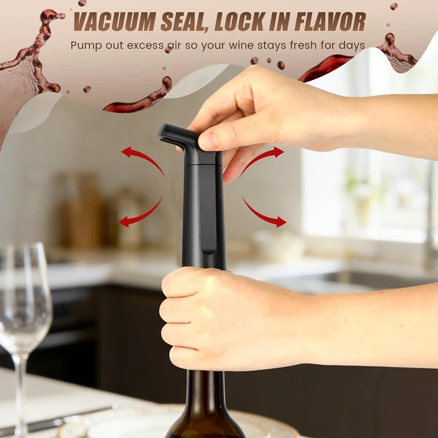 Alt view image 6 of 7 - Wine Stopper, Wine Saver Vacuum Pump with 4 Reusable Stoppers, Wine Bottle Preserver & Sealer Keeps Fresh Longer, Ergonomic Handle, ideal Gift