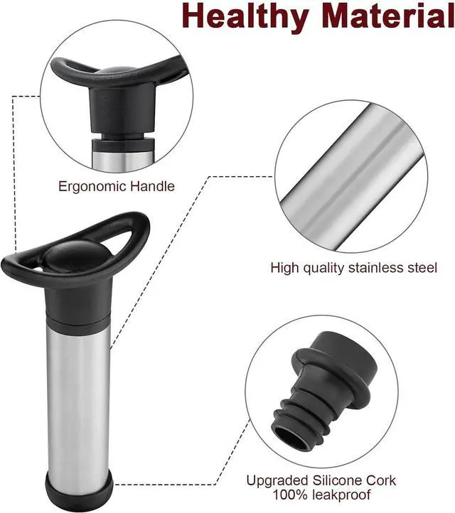 Alt view image 2 of 6 - Wine Saver Vacuum Pump with 4 Wine Stoppers, Wine Bottle Stoppers with Food Grade Silicone Leak proof Keep Fresh Suitable for All Standard Wine Bottles