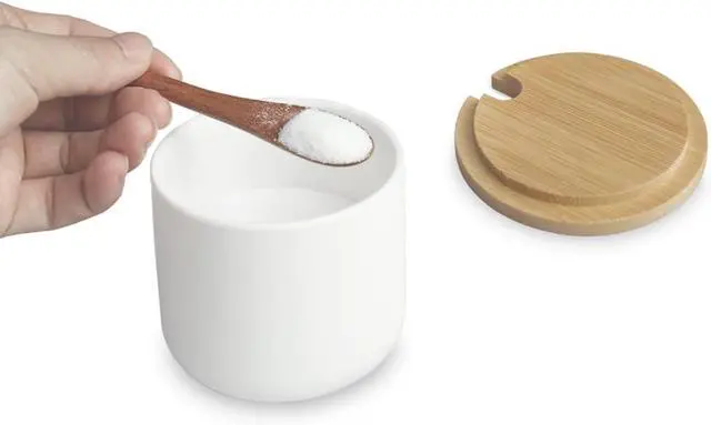 Alt view image 4 of 6 - Salt Cellar Ceramic Salt Container with Lid, Salt Jar 10 OZ (300ml)