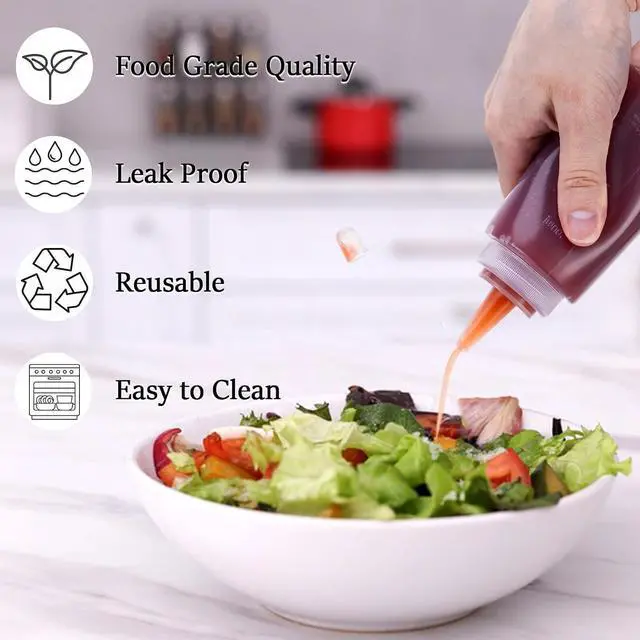 Alt view image 4 of 7 - Premium Leak-Proof Squeeze Bottles Plastic Sauce, Ketchup, Condiment & Syrup Dispenser for Kitchen, Pancake Batter, Salad Dressing, Cooking Oil - BPA Free, Dishwasher Safe (4, 12oz)