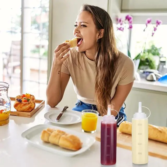 Alt view image 5 of 7 - Premium Leak-Proof Squeeze Bottles Plastic Sauce, Ketchup, Condiment & Syrup Dispenser for Kitchen, Pancake Batter, Salad Dressing, Cooking Oil - BPA Free, Dishwasher Safe (4, 12oz)