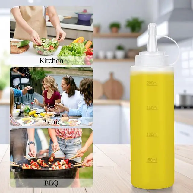 Alt view image 6 of 7 - Premium Leak-Proof Squeeze Bottles Plastic Sauce, Ketchup, Condiment & Syrup Dispenser for Kitchen, Pancake Batter, Salad Dressing, Cooking Oil - BPA Free, Dishwasher Safe (4, 12oz)