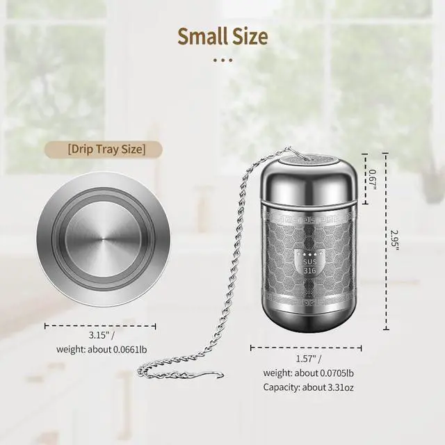 Alt view image 2 of 7 - 316 Stainless Steel Tea Strainers for Loose Tea with Drip Trays, Extra Fine Mesh Tea Infuser, Loose Leaf Tea Steeper (1 Pack - Small)