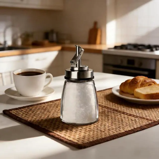 Alt view image 2 of 7 - Glass Sugar Jar, Sugar Container Sugar Dispenser with Pour Spout, 6oz Glass Jar with Stainless Steel Lid, Multi-Use Sugar Bowl Sugar Shaker Sugar Container for Coffee Bar