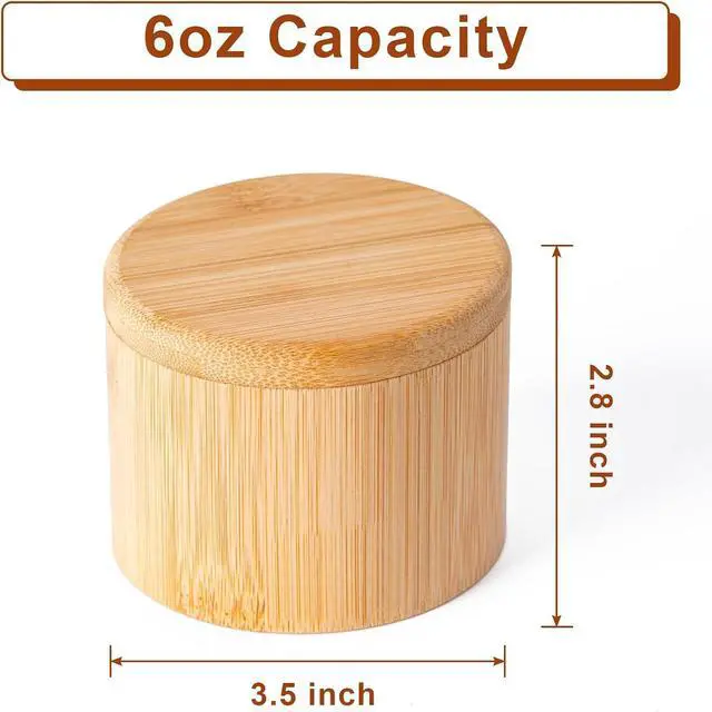 Alt view image 2 of 6 - Bamboo Salt Cellar, Salt Box with Swivel Lid,Round Spice Container,6 oz