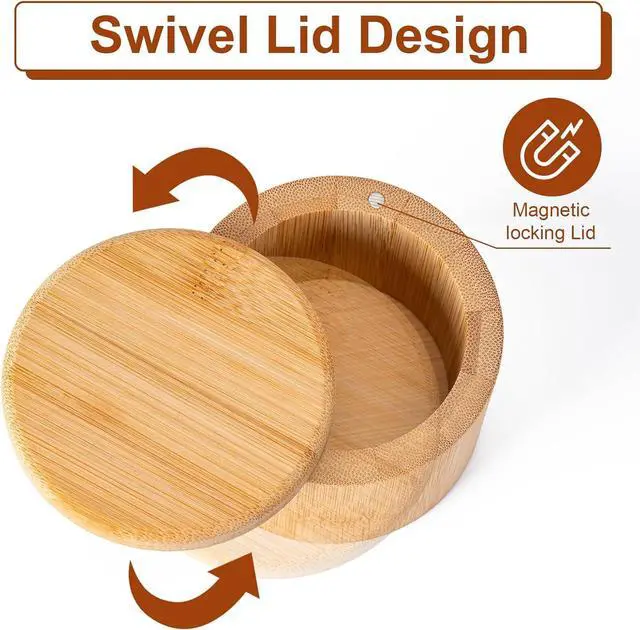 Alt view image 3 of 6 - Bamboo Salt Cellar, Salt Box with Swivel Lid,Round Spice Container,6 oz