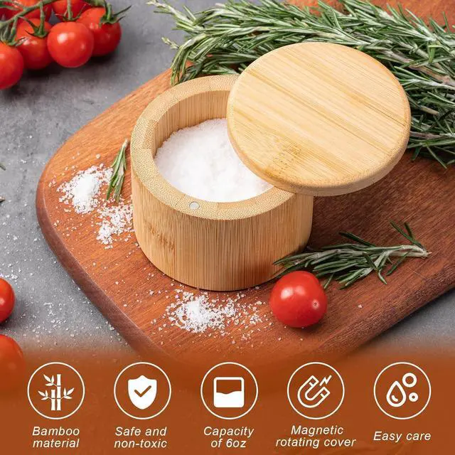 Alt view image 4 of 6 - Bamboo Salt Cellar, Salt Box with Swivel Lid,Round Spice Container,6 oz