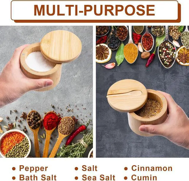 Alt view image 5 of 6 - Bamboo Salt Cellar, Salt Box with Swivel Lid,Round Spice Container,6 oz