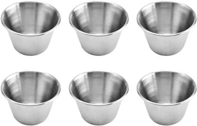 Main image of Stainless Steel Sauce Cups 6 pack Dipping Sauce Containers for Condiments Ketchup Soy Ramekins for Home Dining Bbq Picnics 2.36 X 1.65 X 1.57 in