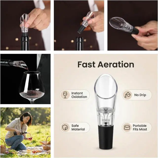 Alt view image 5 of 7 - Air Pressure Pump Bottle Opener With Foil Cutter And Aerator Pourer,Simple Cork Remover,Efficient Corkscrew Bottle Opener,Great For Wine Lovers,Perfect Wine Gift. (Black 3 set)