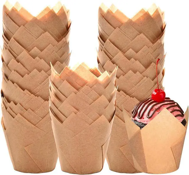 Main image of Natural Tulip Cupcake Liners for Baking 200 Cups, Unbleached Parchment paper Muffin Liners, Upgraded Standard Cupcake Wrappers, Greaseproof Cup Cake Liner, Easy to Use in Party, Birthday, Christmas