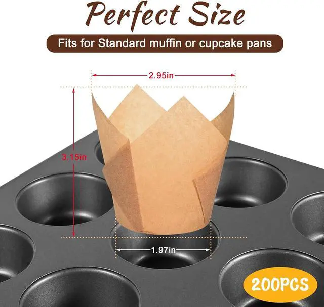 Alt view image 2 of 7 - Natural Tulip Cupcake Liners for Baking 200 Cups, Unbleached Parchment paper Muffin Liners, Upgraded Standard Cupcake Wrappers, Greaseproof Cup Cake Liner, Easy to Use in Party, Birthday, Christmas