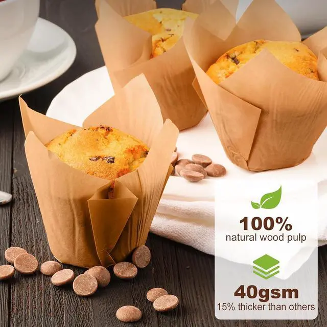 Alt view image 4 of 7 - Natural Tulip Cupcake Liners for Baking 200 Cups, Unbleached Parchment paper Muffin Liners, Upgraded Standard Cupcake Wrappers, Greaseproof Cup Cake Liner, Easy to Use in Party, Birthday, Christmas