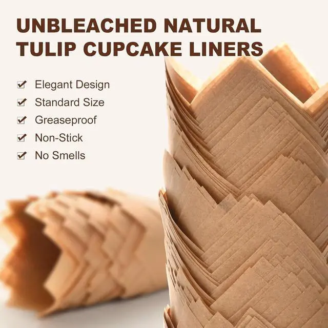 Alt view image 5 of 7 - Natural Tulip Cupcake Liners for Baking 200 Cups, Unbleached Parchment paper Muffin Liners, Upgraded Standard Cupcake Wrappers, Greaseproof Cup Cake Liner, Easy to Use in Party, Birthday, Christmas