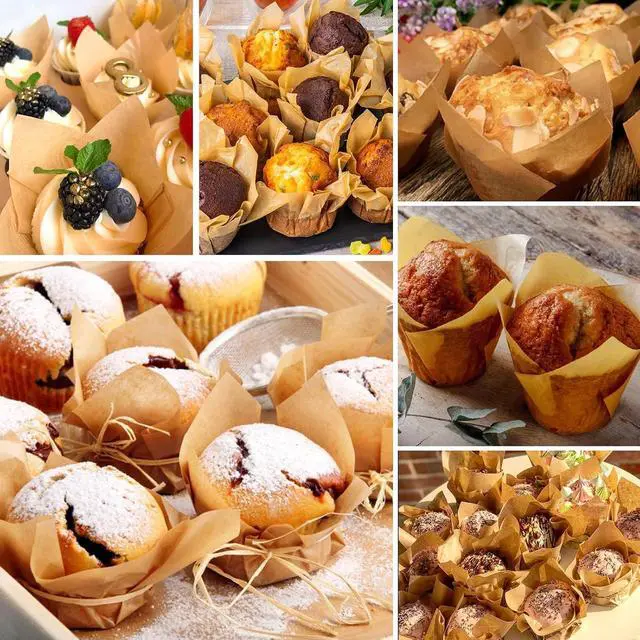 Alt view image 6 of 7 - Natural Tulip Cupcake Liners for Baking 200 Cups, Unbleached Parchment paper Muffin Liners, Upgraded Standard Cupcake Wrappers, Greaseproof Cup Cake Liner, Easy to Use in Party, Birthday, Christmas