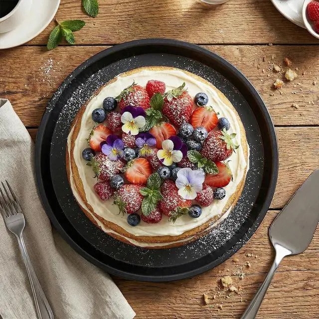 Alt view image 5 of 7 - 11.4 Inch Cookie Cake Pan, Round Cake Pan Round Cookie Sheet Nonstick Giant Shollow Baking Pans Cakes Tray Pans for Home Kitchen Baking