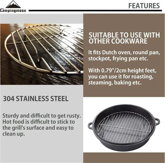 Alt view image 3 of 6 - CAMPINGMOON 8.27inch/21cm Round Stainless Steel Roasting Baking Steaming Cooling Rack Cooking Grid Grill Fits for 10-inch Dutch Oven W21