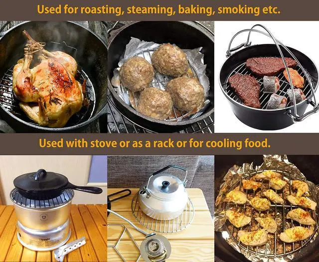 Alt view image 4 of 6 - CAMPINGMOON 8.27inch/21cm Round Stainless Steel Roasting Baking Steaming Cooling Rack Cooking Grid Grill Fits for 10-inch Dutch Oven W21