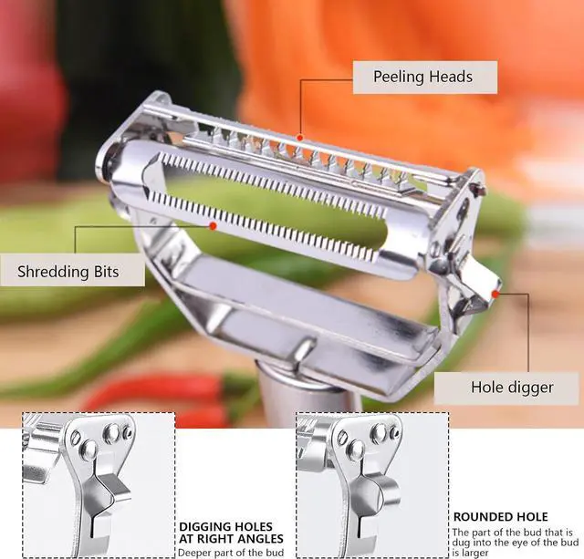 Alt view image 3 of 7 - Multifunction Stainless Steel Julienne Peeler Vegetable Peeler Double Planing Grater Kitchen Accessories Cooking Tools