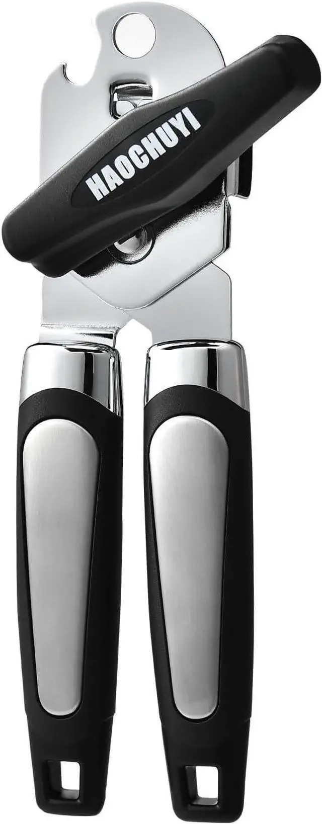 Main image of Heavy Duty Stainless Steel Smooth Edge Manual Can Opener and Bottle Openers, Soft Ergonomic Handle, Oversized Handheld Easy Turn Knob, Multifunctional Kitchen Tool, Black