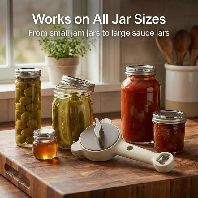Alt view image 2 of 7 - 4-in-1 Jar Opener for Seniors, Adjustable Lid Opener with Steel Jaws and Non-Slip Handle, Effort-Saving Bottle & Jar Opener for Weak Hands and Arthritis, Opens 13.5 Inch Lids
