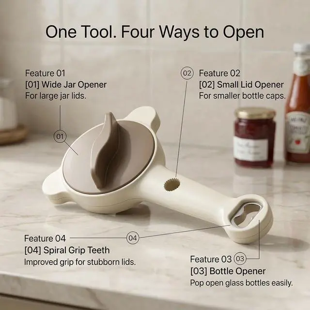 Alt view image 4 of 7 - 4-in-1 Jar Opener for Seniors, Adjustable Lid Opener with Steel Jaws and Non-Slip Handle, Effort-Saving Bottle & Jar Opener for Weak Hands and Arthritis, Opens 13.5 Inch Lids