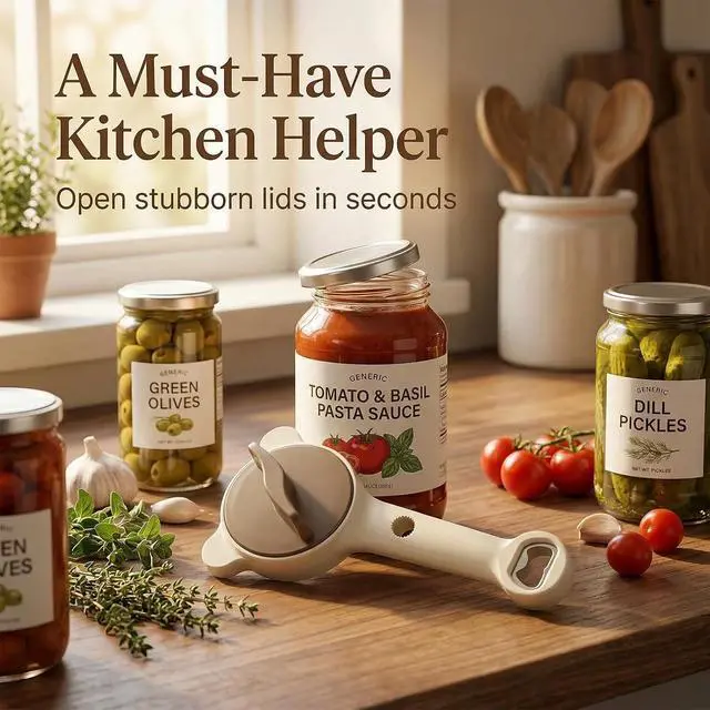 Alt view image 7 of 7 - 4-in-1 Jar Opener for Seniors, Adjustable Lid Opener with Steel Jaws and Non-Slip Handle, Effort-Saving Bottle & Jar Opener for Weak Hands and Arthritis, Opens 13.5 Inch Lids