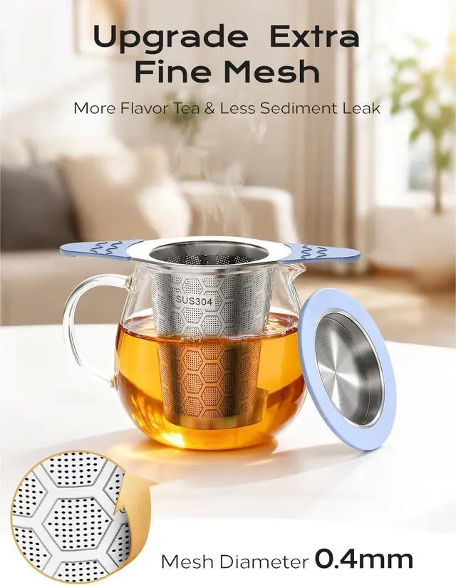 Alt view image 3 of 6 - Tea Infuser for Loose Leaf Tea,Stainless Steel Tea Infuser with Heat Proof Silicone Handles,Extra Fine Mesh Tea Strainers Filter Fine Tea Leaves Effectively,Fits TeaPots/Mugs