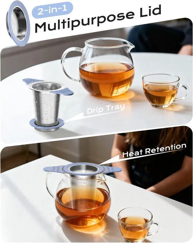 Alt view image 5 of 6 - Tea Infuser for Loose Leaf Tea,Stainless Steel Tea Infuser with Heat Proof Silicone Handles,Extra Fine Mesh Tea Strainers Filter Fine Tea Leaves Effectively,Fits TeaPots/Mugs