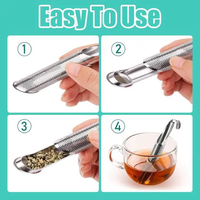 Alt view image 6 of 7 - 3 Pcs Tea Infuser and 1 Brush, tea diffusers for loose teaTea Infuser for Loose Tea Leaf, Coffee, Spices, Seasonings,Tea Infusers Pen with Hook