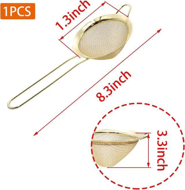 Alt view image 2 of 5 - Gold Fine Mesh Strainer - 304 Stainless Steel Handheld Sieve, Small Kitchen Filter for Baking, Tea & Cocktail Making