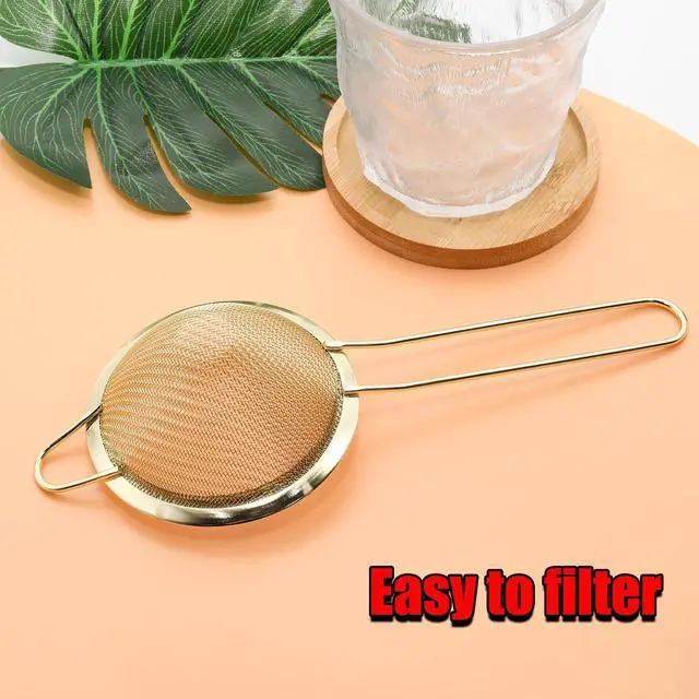 Alt view image 4 of 5 - Gold Fine Mesh Strainer - 304 Stainless Steel Handheld Sieve, Small Kitchen Filter for Baking, Tea & Cocktail Making