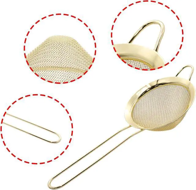 Alt view image 3 of 5 - Gold Fine Mesh Strainer - 304 Stainless Steel Handheld Sieve, Small Kitchen Filter for Baking, Tea & Cocktail Making