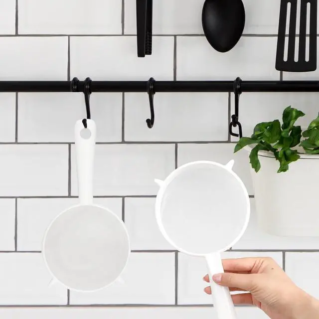 Alt view image 5 of 7 - 3 Pcs Plastic Mesh Strainer Set Colander with Handle - 3 Sizes Double Ear Food Mesh Strainer with Handle - Flour Sifter Colander - Kitchen Strainer for Baking, Tea, Juice, Pasta