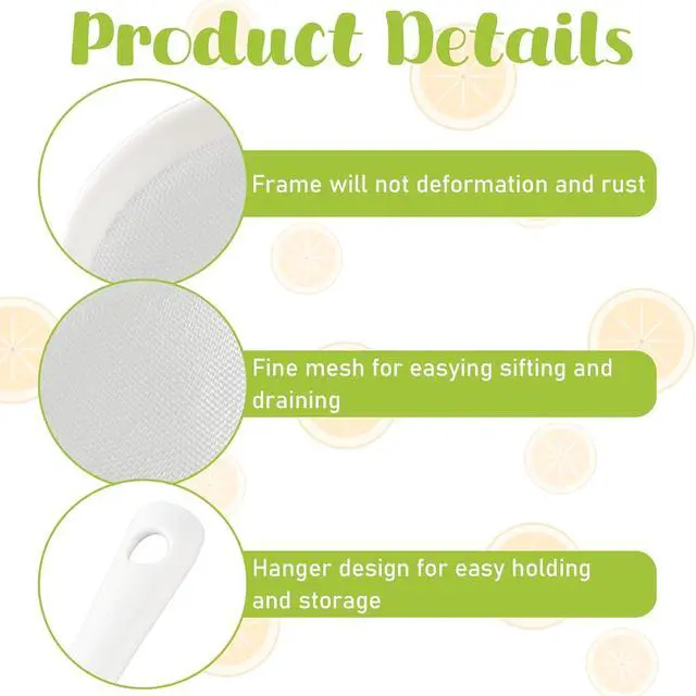 Alt view image 3 of 7 - 3 Pcs Plastic Mesh Strainer Set Colander with Handle - 3 Sizes Double Ear Food Mesh Strainer with Handle - Flour Sifter Colander - Kitchen Strainer for Baking, Tea, Juice, Pasta