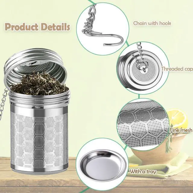 Alt view image 3 of 7 - 2 Pack Stainless Steel Tea Infusers, Extra Fine Mesh Strainers with Drip Trays, Brew Loose Tea
