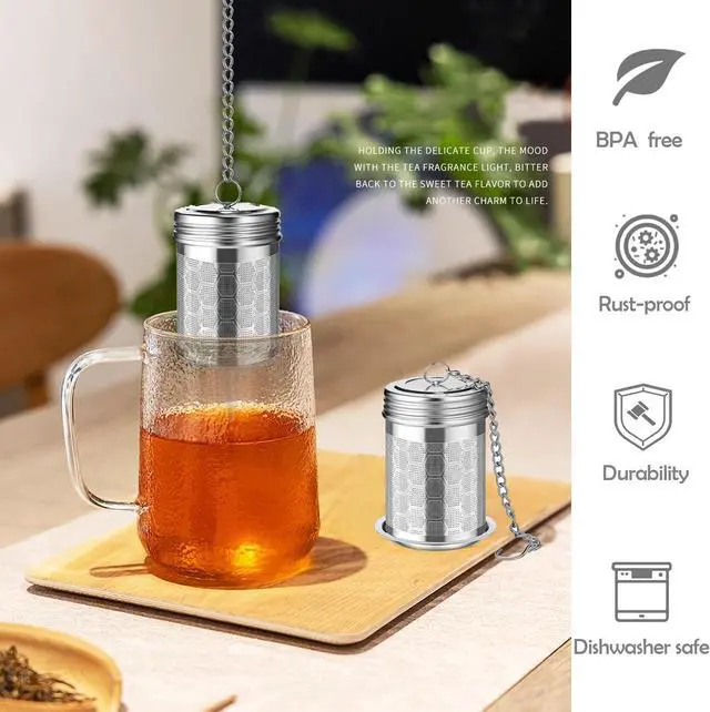 Alt view image 2 of 7 - 2 Pack Stainless Steel Tea Infusers, Extra Fine Mesh Strainers with Drip Trays, Brew Loose Tea