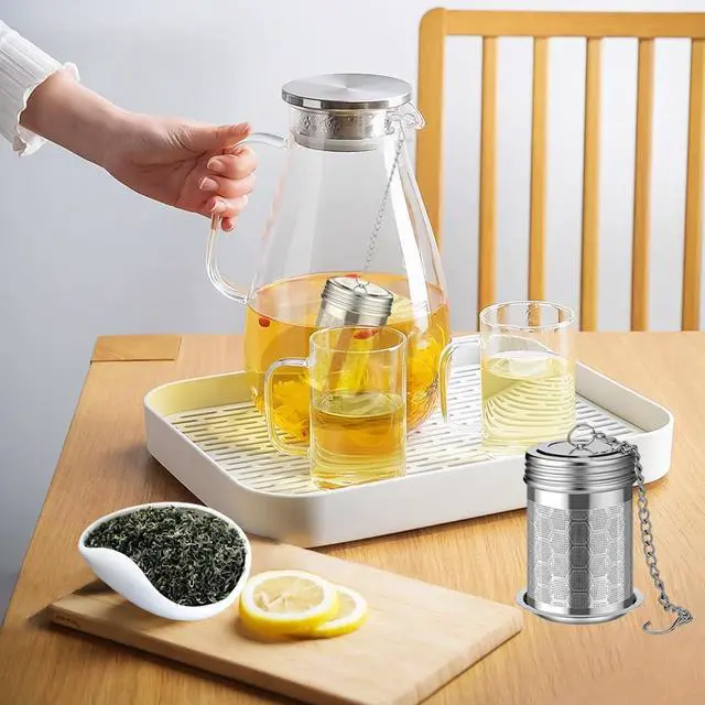 Alt view image 6 of 7 - 2 Pack Stainless Steel Tea Infusers, Extra Fine Mesh Strainers with Drip Trays, Brew Loose Tea