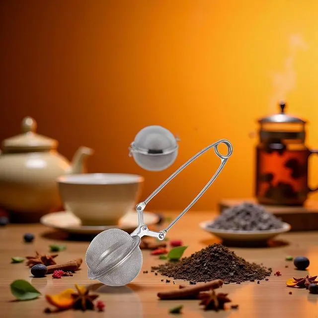 Alt view image 4 of 7 - Silver Snap Ball Tea Strainer with Handle,Tea Strainer Ball Stainless Steel Tea Infuser Filter for Loose Leaf Tea Spices Seasonings Kitchen and Dining (Large)