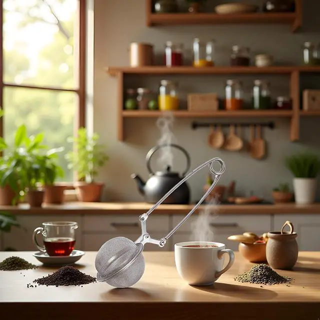 Alt view image 5 of 7 - Silver Snap Ball Tea Strainer with Handle,Tea Strainer Ball Stainless Steel Tea Infuser Filter for Loose Leaf Tea Spices Seasonings Kitchen and Dining (Large)