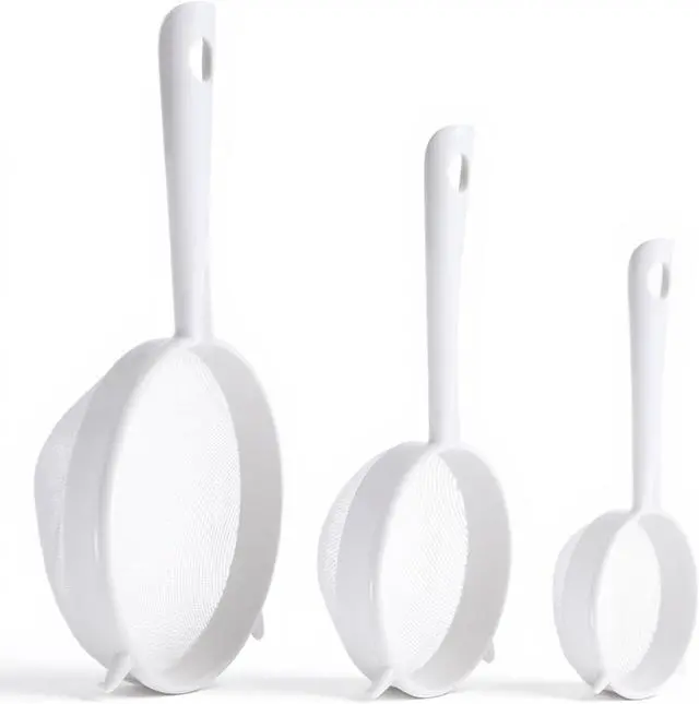 Main image of 3 PCS Plastic Fine Mesh Strainer Set with Handle, Nylon Sieve Fine Food Mesh Colander with Double Ear for Yogurt Baking Kitchen Tea Juice Coffee Honey Milk Pasta