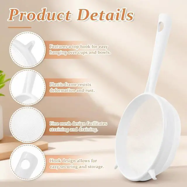 Alt view image 3 of 7 - 3 PCS Plastic Fine Mesh Strainer Set with Handle, Nylon Sieve Fine Food Mesh Colander with Double Ear for Yogurt Baking Kitchen Tea Juice Coffee Honey Milk Pasta