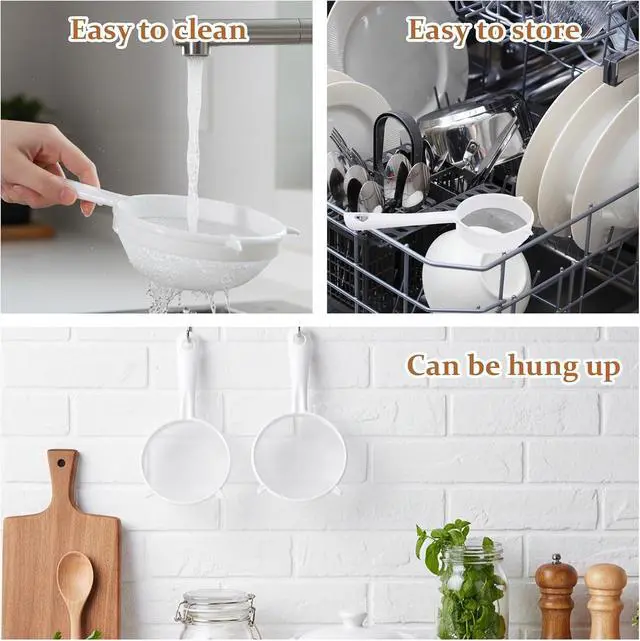 Alt view image 7 of 7 - 3 PCS Plastic Fine Mesh Strainer Set with Handle, Nylon Sieve Fine Food Mesh Colander with Double Ear for Yogurt Baking Kitchen Tea Juice Coffee Honey Milk Pasta