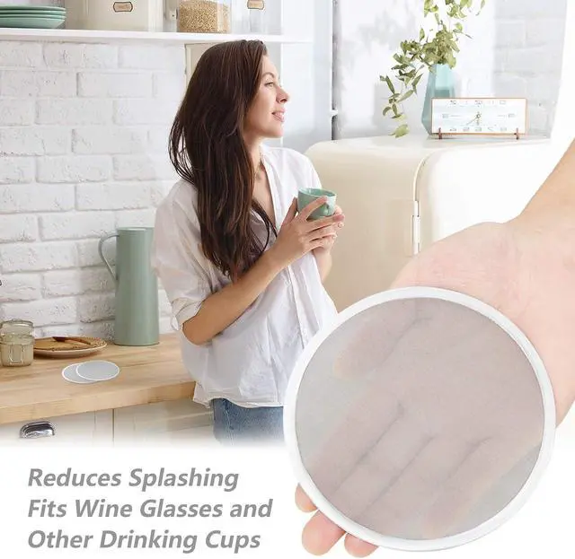 Alt view image 3 of 7 - Stainless Steel Drink Covers Wine Glass Cover Keeps Debris Out Cup Covers Wine Glass Lid Mesh Ventilated Discs for Beverage Cover Outdoors Ventilation Reducing Splashing (6 Pieces)