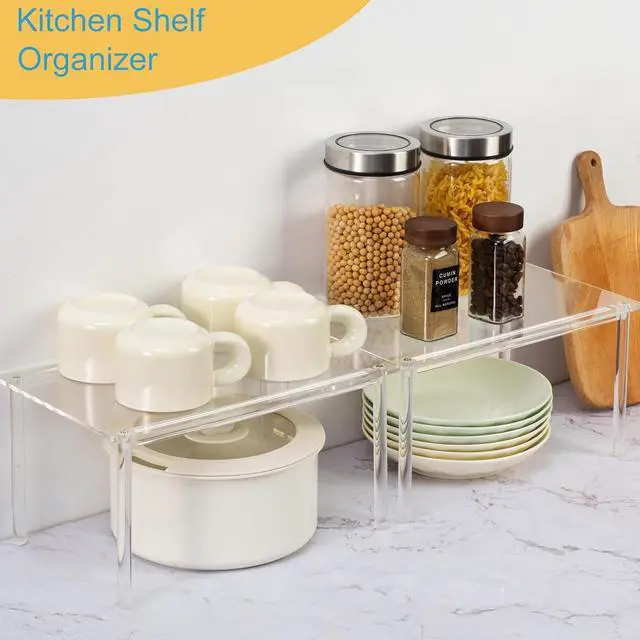 Alt view image 2 of 6 - HENABLE 1 Pack Acrylic Cabinet Organizer, Kitchen Countertop Counter Organizer, Clear Spice Rack, Shelf Risers Cabinets for Bathroom, Desk, Dresser Cupboard Organizers and Storage