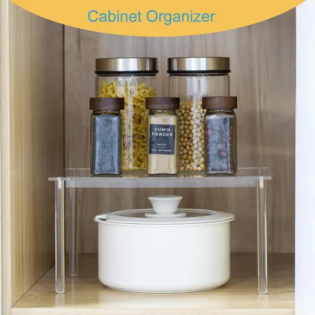 Alt view image 3 of 6 - HENABLE 1 Pack Acrylic Cabinet Organizer, Kitchen Countertop Counter Organizer, Clear Spice Rack, Shelf Risers Cabinets for Bathroom, Desk, Dresser Cupboard Organizers and Storage