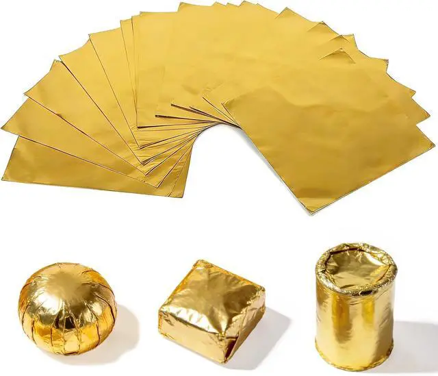 Main image of Wowagoga 200 Pcs Foil Candy Wrappers - 6x6 Inches Gold Aluminum Foils Paper